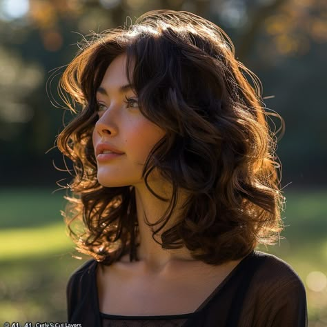 Short Hair Wavy Perm, Curly Short Hair Aesthetic, Layered Bob For Wavy Hair, Medium Length Hair Perm, Wavy Perm Medium, Bob Haircuts Brunette, Short Wavy Perm, Permed Hairstyles Short, Shorter Curly Haircuts