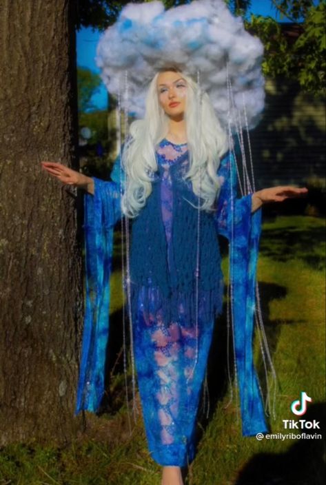 Rain Fairy Costume, Cloud Fairy Costume, Blue Mushroom Costume, Forest Creature Costume, Mythical Creatures Costumes, Fantasycore Outfits, Rain Fairy, Blue Fairy Costume, Mushroom Outfit