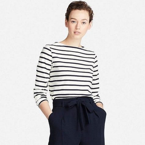 UNIQLO Women's Striped Boat Neck Long-sleeve T-Shirt Uniqlo Outfit, Paris In The Spring, Goth Industrial, Formal Fashion Women, Work Capsule Wardrobe, Capsule Wardrobe Casual, Womens Fashion Casual Chic, Spring Bright, Work Capsule