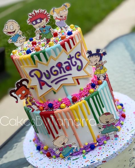 Tamarra Reel on Instagram: “#rugrats #rugratscake #drip #dripcake #rainbowcake #babyshower #babyshowercake #rugratsbabyshower #itsaboy #itsagirl  #cake #cakedecorating…” Rugrat Cakes Ideas, Rugrats Birthday Party Ideas, Rugrats Birthday Cake, Rugrats Cake, Rugrats Cupcakes, Rugrats Cake Ideas, Rugrats Theme Birthday Party, Rugrats Birthday Party, Rugrats Birthday Party Cake