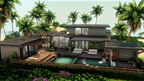 Sims 4 Sulani Mansion, Sims 4 Modern Mansion, Sims 4 Mansion, Sims 4 Modern House, Sims 4 Houses Layout, Beautiful Mansion, Sims Interior, The Sims 4 Lots, Zen House