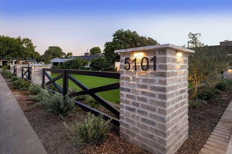 Fencing In Front Of House, Stone Fence Posts, Brick Fence Post Columns, Stone Columns Driveway, Brick Pillar Fence, Lightpost Landscaping, Brick Driveway Entrance, Brick Pillars Driveway Entrance, Driveway Pillars With Lights