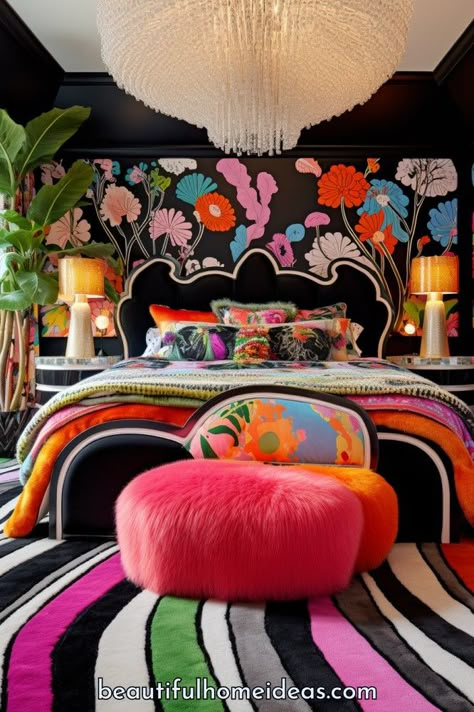 Maximalist Teen Bedroom, Glam Rock Decor, Timber Bedroom, Colorful Eclectic Bedroom, Post Modern Bedroom, Maximalist Bedroom Ideas, Airbnb Interior Design, Eclectic Decor Bedroom, Light Blue Bedroom