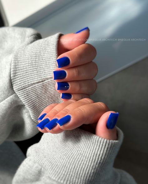 short square and royal-ink blue 💙 208, Louise Gelaxyo @tienda.ro / Ultra Finish Top —Neglur Architech, Certified PRO Nail Technician, Reykjavik small manicure • square nails • blue nails • russian manicure Iceland • crispy square • slim gel nails • niche beauty • efile #neglur #gelneglur #manicurereykjavik #reykjavik #neglurísland #reykjaviknails #reykjaviknails Russian Square Nails, Square Nails Blue, Small Manicure, Slim Nails, Russian Manicure, Nails Blue, Ink Blue, Nail Technician, Reykjavik