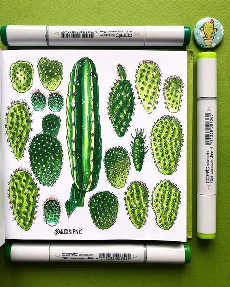 Marker Color, Ohuhu Markers, Cactus Pattern, Cactus Art, Copic Coloring, Marker Drawing, Marker Art, Art Stuff, Copic