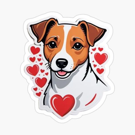 Get my art printed on awesome products. Support me at Redbubble #RBandME: https://www.redbubble.com/i/sticker/Jack-Russell-Terrier-Surrounded-by-Hearts-by-Duck-DuckGoose/164264057.EJUG5?asc=u How To Draw Jack Russell Terrier, Drawing Jack Russell Terrier, Jack Russell Painting, Jack Russell Terrier Cartoon, Jack Russell Terrier Painting, Dog Stickers, Heart Stickers, Jack Russell Terrier, Cool Stickers