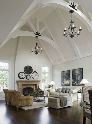 Beam Ceilings, Vaulted Ceiling Living Room, Victorian Interior, Cottage Inspiration, Nice Ideas, Vaulted Ceilings, High Ceilings, European Design, Vaulted Ceiling