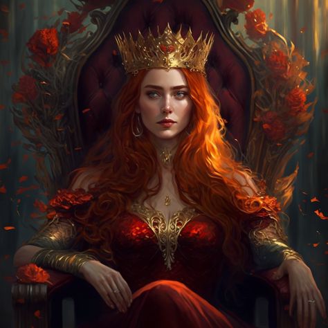 Red Hair Queen, Redhead Art, Fantasy Queen, Social Video, Arte Sailor Moon, Fantasy Portraits, Queen Art, Diamond Crown, Arte Fantasy