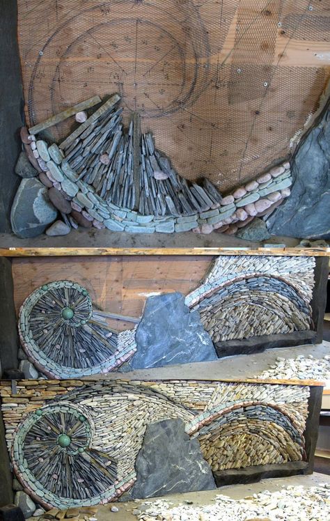 Build A Fireplace, Stone Wall Art, Rock Fireplaces, Pebble Mosaic, Dry Stone, Earthship, Mosaic Garden, Mosaic Projects, Stone Crafts