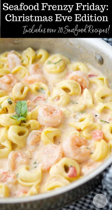 Celebrate Christmas Eve the Italian way with these 20 delicious seafood recipes for Seafood Frenzy Friday: Christmas Eve Edition. Shrimp Tortellini Alfredo, Shrimp Tortellini, Christmas Seafood, Pasta And Shrimp, Cheesy Shrimp, Tortellini Alfredo, Tortellini Recipe, Skillet Shrimp, Cajun Shrimp Pasta