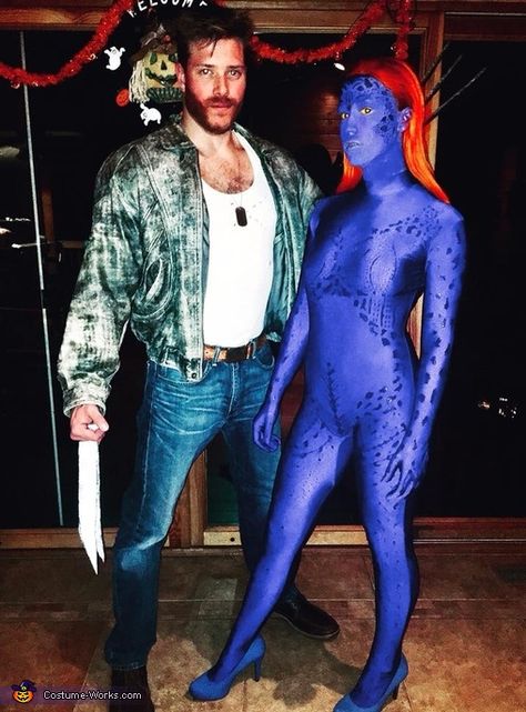 Taylor: My boyfriend and I dressed up as X-Men characters Wolverine and Mystique. These costumes are completely DIY and were not store bought. For him, the clothing items all came from... X Men Couple Costume, Wolverine And Mystique, Hero Villain Costume Couples, Mystique Xmen Costume, X Men Costumes Women, Wolverine Couple Costume, X Men Halloween Costumes, Xmen Costumes, X Men Cosplay