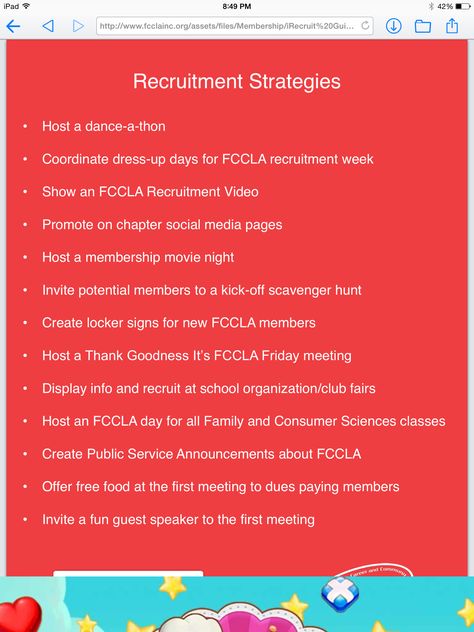 Fccla Recruitment Ideas, College Recruitment Ideas, Club Recruitment Ideas, Black Student Union Ideas, Fccla Ideas, Recruitment Strategies, Hr Ideas, Fcs Teacher, Staff Ideas