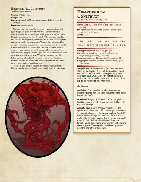 Homebrew 5e, Necromancy Spells, Summoning Spells, Blood Magic, Blood Hunter, Dnd Stories, Magic System, Dnd Dragons, D D Monsters