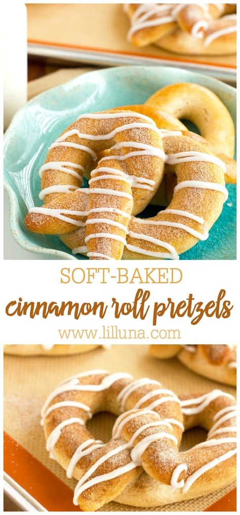 Cinnamon Sugar Soft Pretzels Recipe, Soft Pretzel Topping Ideas, Sweet Soft Pretzels, Flavored Soft Pretzels, Dessert Soft Pretzels, Soft Pretzel Toppings, Cinnamon Roll Pretzels, Pretzel Toppings, Roll Pretzels