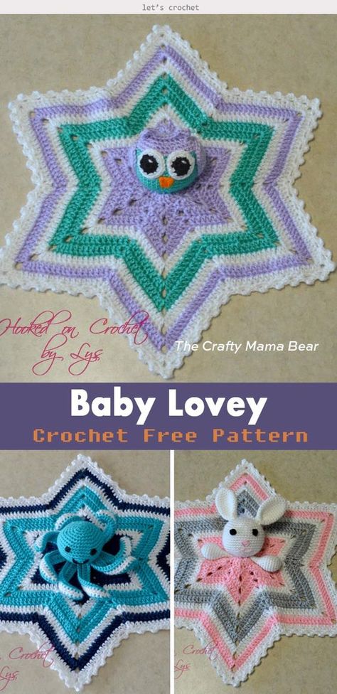 Crochet Baby Lovey Free Pattern Crochet Lovely Patterns Free, Crochet Star Lovey Free Pattern, Owl Lovey Crochet Pattern Free, Crochet Security Blanket Free Pattern, Crochet Baby Lovey Free Pattern, Crochet Lovey Free Pattern Easy, Lovey Free Pattern, Crochet Baby Lovey, Crochet Lovey Free Pattern