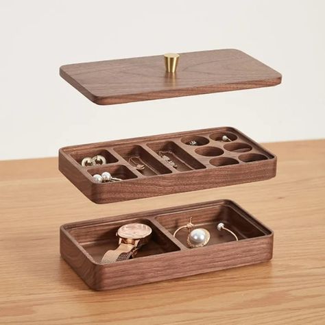 💎 Double-Layer Black Walnut Jewelry Case 💎 Elevate your jewelry organization with our luxurious Double-Layer Black Walnut Jewelry Case. Crafted to perfection, it keeps your treasures safe in style for only $79.99. Perfect blend of elegance and functionality! #JewelryStorage #LuxuryCase #BlackWalnut #OrganizeInStyle #ElegantEssentials Wooden Box Designs, Jewelry Box Design, Small Storage Boxes, Cnc Ideas, Úložný Box, Wooden Products, Wooden Jewelry Box, Wooden Accessories, Box Designs