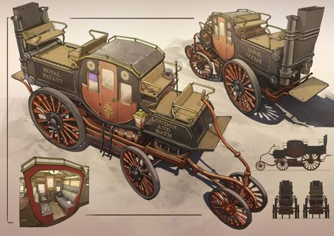 ArtStation - royal wagon, Georg Krauskopf Fantasy Carriage Concept Art, Carriage Concept Art, Value Painting, Steampunk Vehicle, Horse Wagon, 3d Karakter, Concept Art World, 3d Concept, Medieval World