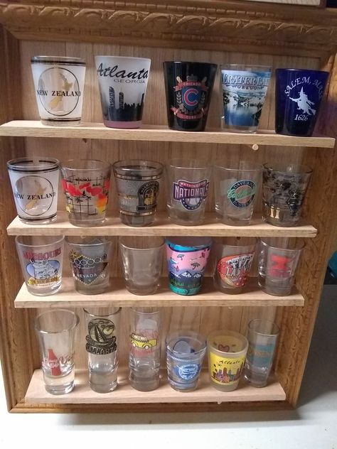 Shot Glass Shelf, Shot Glass Holder, Oak Flooring, To My Mom, Glass Shelf, Old Frames, Glass Holder, Oak Floors, Shot Glasses