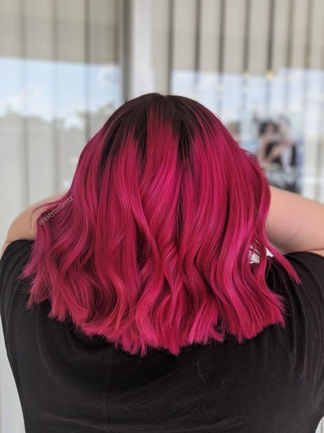 Viva Magenta Hair Color, Pink Hair Shadow Root, Pink Hair With Shadow Root, Magenta Hair Colors, Girl Hair Drawing, Curl Hair With Straightener, Magenta Hair, Hair Shadow, Goth Hair