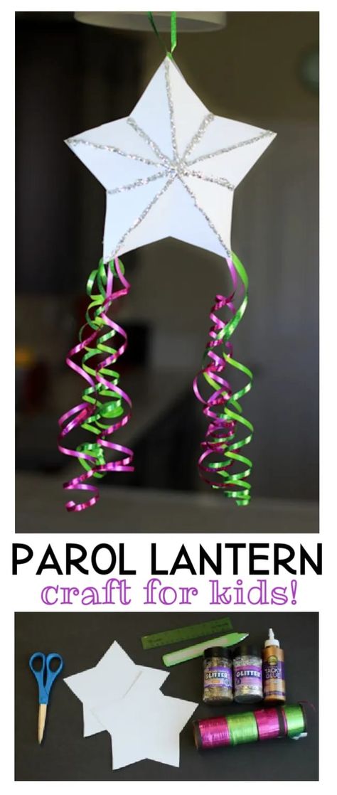 Parol Diy, Filipino Parol, Lantern Crafts For Kids, Christmas Star Crafts, Christmas Parol, Craft For All Ages, Lantern Template, Lantern Craft, Cultural Crafts