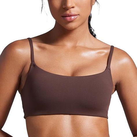 CRZ YOGA Butterbreeze Scoop Neck Sports Bras for Women - Spaghetti Straps Wireless Workout Bra Padded Gym Cami Top Hot Fudge Brown Medium at Amazon Women’s Clothing store Sports Bras Outfits, Workout Bra, Crz Yoga, Hot Fudge, Padded Bras, Amazon Women, Sports Bras, Cami Top, Cami Tops