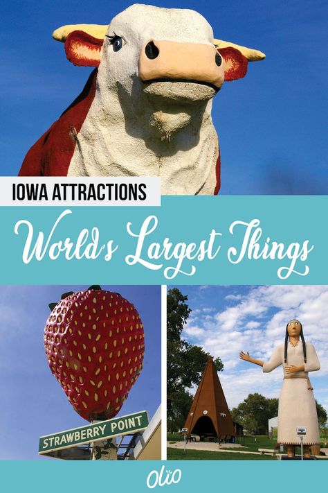 There are some many world's largest things in Iowa! From gigantic statues to odd-shaped foods, Iowa is full of road trip worthy offbeat attractions, including the World's Largest Strawberry, World's Largest Ball of Popcorn and more. #Iowa #RoadsideAttractions Things To Do In Iowa, Traveling America, Iowa Road Trip, Iowa Travel, Vacation 2023, Vacation 2024, Cedar Rapids Iowa, Midwest Travel, Us Road Trip