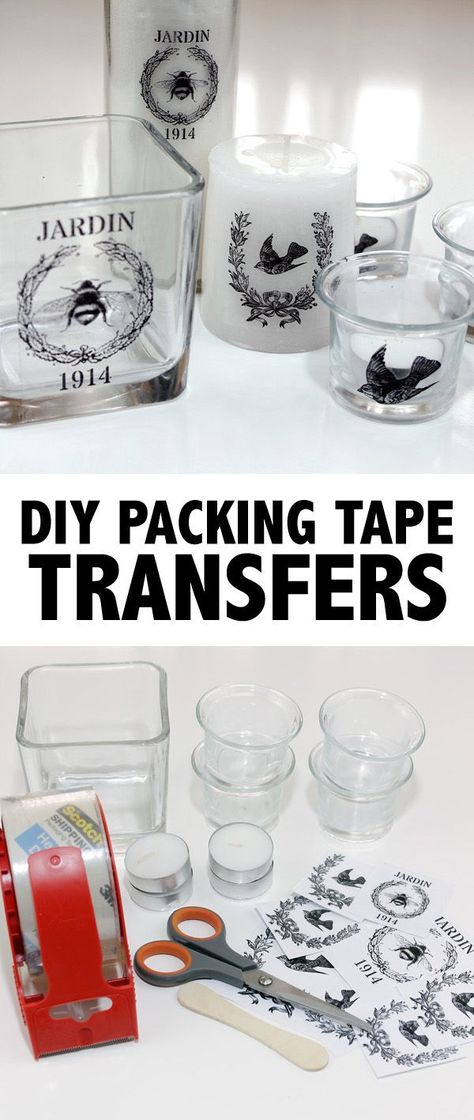 DIY Packing Tape Transfers! This is such a fun Technique for transferring images, or photos, onto glass. A must try for sure!! Graphics Fairy, Packing Tape, Diy Home Decor Projects, Diy Home Crafts, Handmade Home Decor, Diy Projects To Try, Decor Rustic, Glass Crafts, Handmade Home