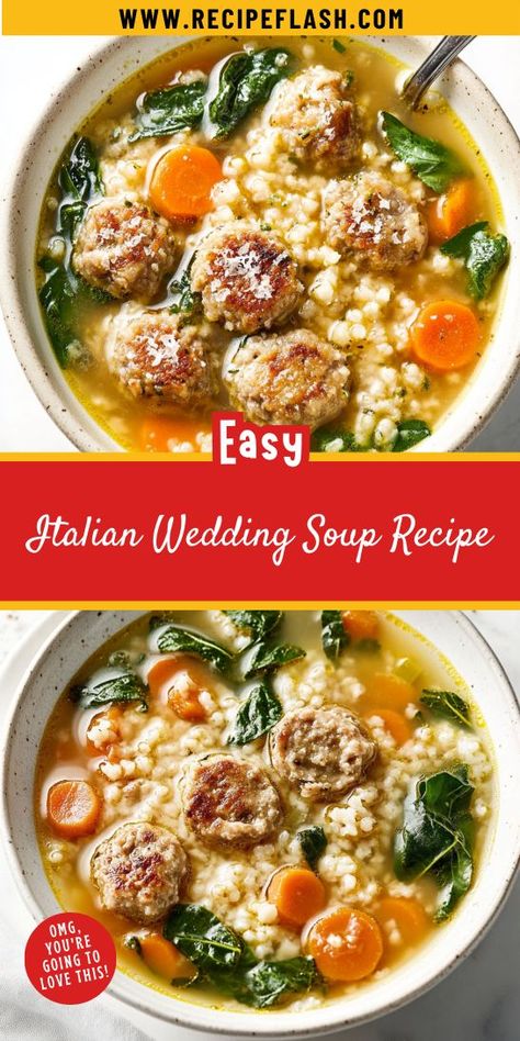 Bring a taste of Italy to your kitchen with this Italian Wedding Soup Recipe! Featuring flavorful meatballs, fresh spinach, and tiny pasta, this soul-warming soup is a must-try. Perfect for sharing with loved ones, it’s a comforting dish that embraces the essence of homemade goodness. Wedding Soup Recipe, Spinach Meatballs, Tiny Pasta, Italian Wedding Soup Recipe, Tender Meatballs, Wedding Soup, Meatball Soup, Beef Sausage, Fresh Spinach