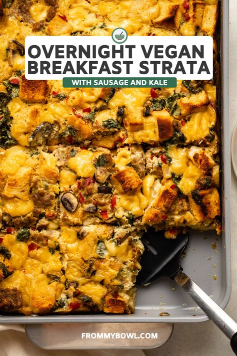 Savory Breakfast Casserole, Croissants Breakfast, Vegan Breakfast Casserole, Bowl Aesthetic, Vegan Brunch Recipes, Sausage And Kale, Breakfast Strata, Sausage Kale, Vegan Casserole