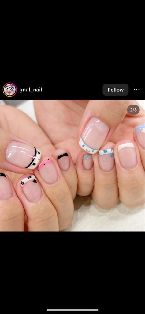 Kuromi French Tips, Kuromi Nails, Cinnamoroll Kuromi, Gel Mani, Nails Ideas, French Nails, Short Nails, Nails Inspiration, Nail Ideas