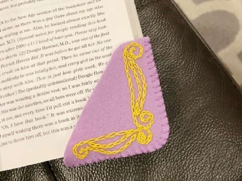 Crochet Changing Colors, Diy Corner Bookmarks, Camping Craft Ideas, Crafts For Camping, Fairy Glow Jars, Embroidered Corner Bookmark, Camping Craft, Bookmark Corner, Friends Tv Show Gifts