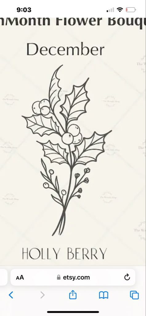 Holly Tattoo Color, Holly Fine Line Tattoo, Holly Sprig Tattoo, Simple Holly Tattoo, Holly Plant Drawing, Holly Leaves Tattoo, Traditional Holly Tattoo, Holly Berry Flower Tattoo, Holly Tree Tattoo