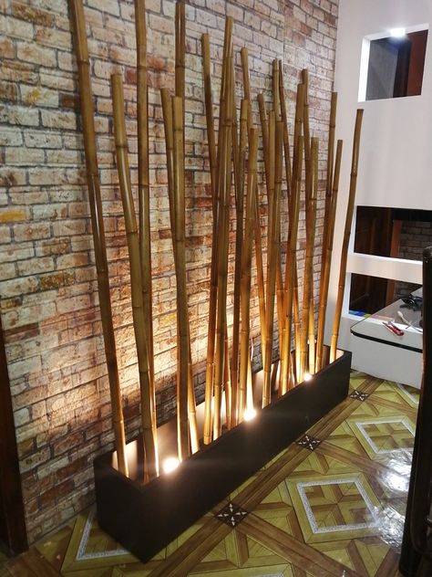 Bamboo Decor Interior Design, Bamboo Decor, Bamboo Poles, Apartment Plants, Small Deck Decorating Ideas, Balcony Ideas Apartment Indian, Easy Backyard, Forest Decor, Balcony Ideas Apartment