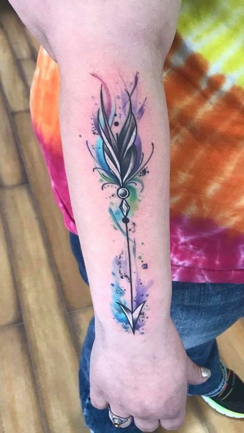 Feather Arrow Tattoo, Watercolor Arrow Tattoo, Arrow Tattoos For Women, Pretty Flower Tattoos, Tattoo Over Scar, Unique Tattoos For Women, Tiny Wrist Tattoos, Feather Tattoo Design, Ribbon Tattoos