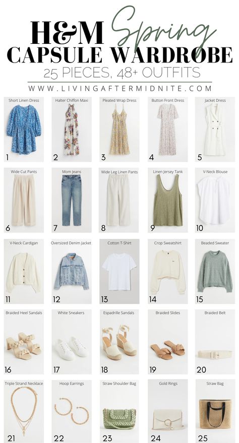 Affordable H&M Spring Wardrobe H&m Capsule Wardrobe, Build A Capsule Wardrobe, 60 Outfits, Spring Summer Capsule Wardrobe, H M Outfits, H&m Fashion, Packing Guide, Spring Capsule, Spring Capsule Wardrobe