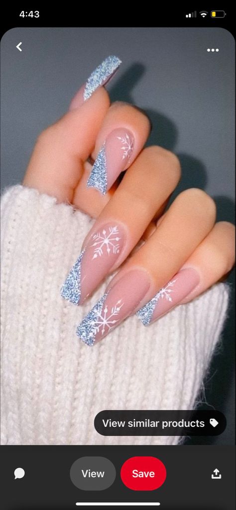 Acrylic Nail Designs January, Jack Frost Nails, Ice Blue Nails Winter, Blue Snowflake Nails, Sweet 16 Nails, January Nail, January Nail Designs, Blue Christmas Nails, Clear Nail Tips