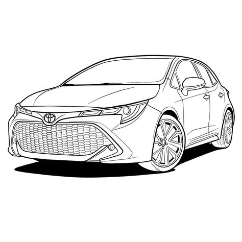 Learn How to Draw a 2021 Toyota Corolla – Step-by-Step Tutorial How To Draw Cars, Car Drawing Easy, Toyota Corolla 2017, Draw Cars, Corolla Car, Kawaii Cat Drawing, Crown Illustration, Hot Wheels Party, Corolla Hatchback