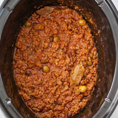 Crockpot Cuban Picadillo (Grandma's Recipe) - Cooked by Julie Crock Pot Picadillo, Picadillo Crockpot Recipe, Slow Cooker Picadillo, Crockpot Picadillo Slow Cooker, Cuban Picadillo Authentic, Crockpot Picadillo, Picadillo Recipe Cuban, Authentic Cuban Picadillo Recipe, Cuban Picadillo Recipe