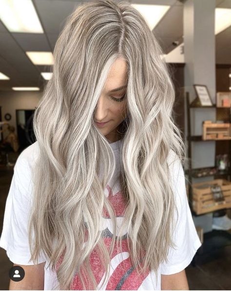 Platinum Reverse Balayage, Ice Blonde Hair With Money Piece, Blended Blonde Money Piece, Fun Winter Hair Colors For Blondes, Ashy Blonde Long Hair, Cool Blonde Highlights With Shadow Root, Icy Ash Blonde Hair With Lowlights, Ash Blonde Full Highlights, Icy Blonde Highlights On Blonde Hair