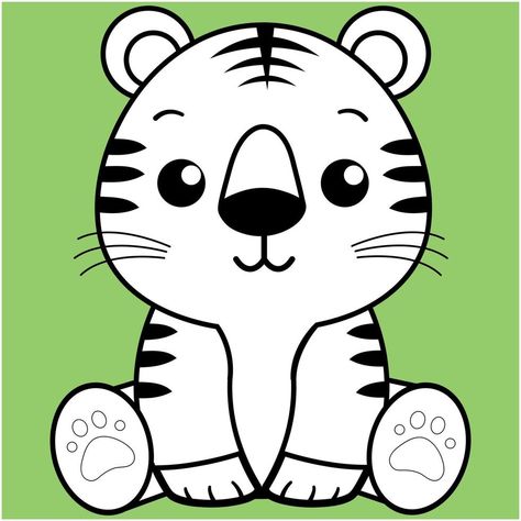 lindo tigre, contorno blanco y negro de tigre kawaii para colorear libro. Clip Art, Art, Kawaii