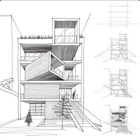 Sketch Like An Architect, Arch House Design, How To Draw Like An Architect, Building Sketches Architecture, Multi Point Perspective, Sketch House, Perspective Architecture, Interior Architecture Sketch, House Design Drawing