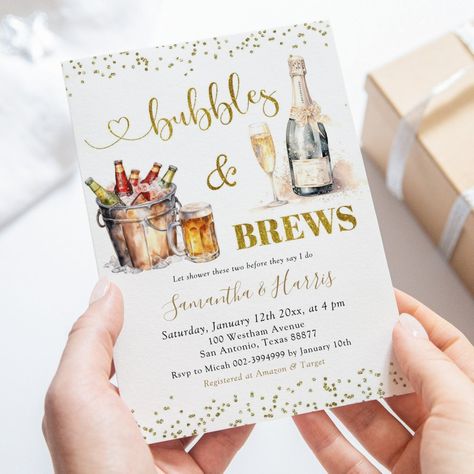 Bubbles & Brews Couple Shower Invitation Jack And Jill Party Invitations, Bubbly And Brews Shower Ideas, Bubbles And Brews Before The I Dos, Bubbles And Brews Couples Shower Ideas, Couples Shower Themes, Bubbles And Brews, Engagement Party Diy, Adult Party Themes, Couples Bridal Shower