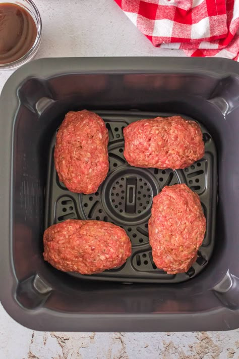 Air Fryer Mini Meatloaf is the perfect easy meal for dinner, each individual gets a meatloaf and this makes 4! Pair it with Air Fryer veggies! Mini Meatloafs In Air Fryer, Hamburger Meat Recipes Easy Air Fryer, Meatloaf In Air Fryer Oven, Meatloaf In The Air Fryer, Air Fried Meatloaf, Ninja Speedi Meatloaf, Air Fryer Mini Meatloaf Recipe, Air Fry Meatloaf Recipes, Air Fryer Meatloaf Cooking Time