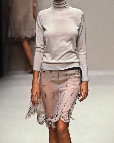 Prada Spring, Embellished Skirt, Beige Silk, Miuccia Prada, Silk Chiffon, Design Project, Design Projects, Midi Skirt, Prada