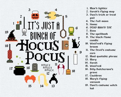 Cross Stitch Hocus Pocus, Hocus Pocus Plastic Canvas Patterns, Hocus Pocus Pixel Art, Hocus Pocus Cross Stitch Pattern, Hocus Pocus Cross Stitch Pattern Free, Hocus Pocus Crochet, Hocus Pocus Cross Stitch, Circle Cross Stitch Pattern, Dog Birthday Party Pets