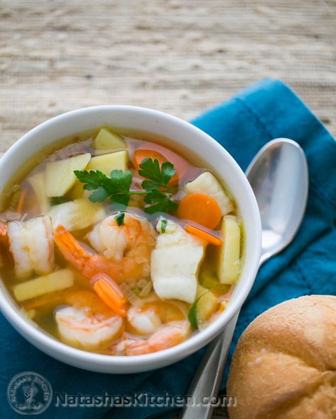 Fish and Shrimp Soup (Ukha Recipe) | NatashasKitchen.com Shrimp Soup Recipes, Seafood Soup Recipes, Shrimp Soup, Fish Soup, Comfort Soup, Seafood Soup, Russian Recipes, Hearty Soups, Fish Dishes