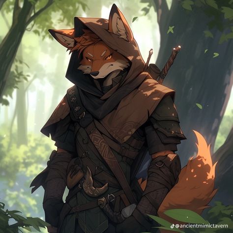 Fox Familiar Dnd, Vulpine Dnd, Ugly Dnd Character, Anthropomorphic Raccoon, Fox Warrior, Ranger Dnd, Female Fox, Fox Character, Fox Man