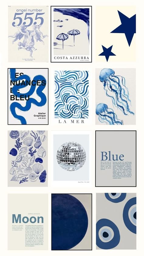 Navy Blue Posters Aesthetic, Navy Blue And White Room Aesthetic, Wall Posters Aesthetic Blue, Blue Aesthetic Posters For Bedroom, Blue Aesthetic Prints For Wall, Wall Posters Aesthetic Room Ideas, Blue Bedroom Posters, Poster Prints Wall Bedroom Blue, Bedroom Ideas Blue Aesthetic