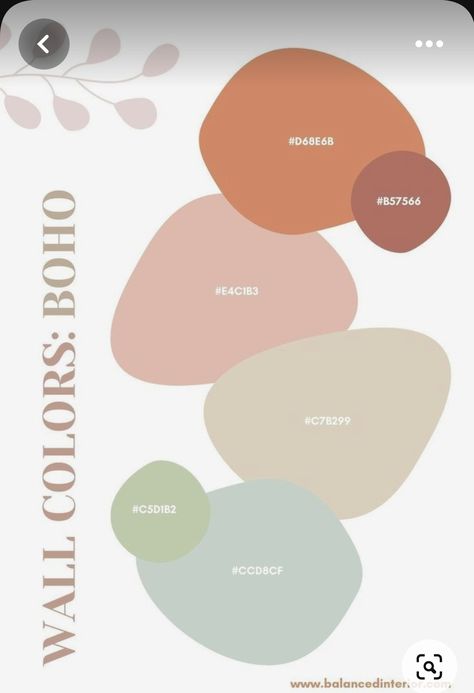 Boho Therapy Office, Boho Paint Colors, Room Color Palette, Clinic Art, Boho Colors, House Color Palettes, Bedroom Wall Colors, Boho Living Room Decor, Boho Bedroom Decor