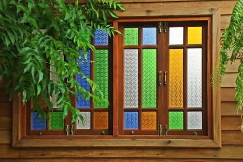 Colored Glass Windows, Color Glass Window, Coloured Glass Window, Stained Mirror, Steel Door Design, Deck Railing Design, Spanish Decor, House Interior Design Styles, Porch Remodel